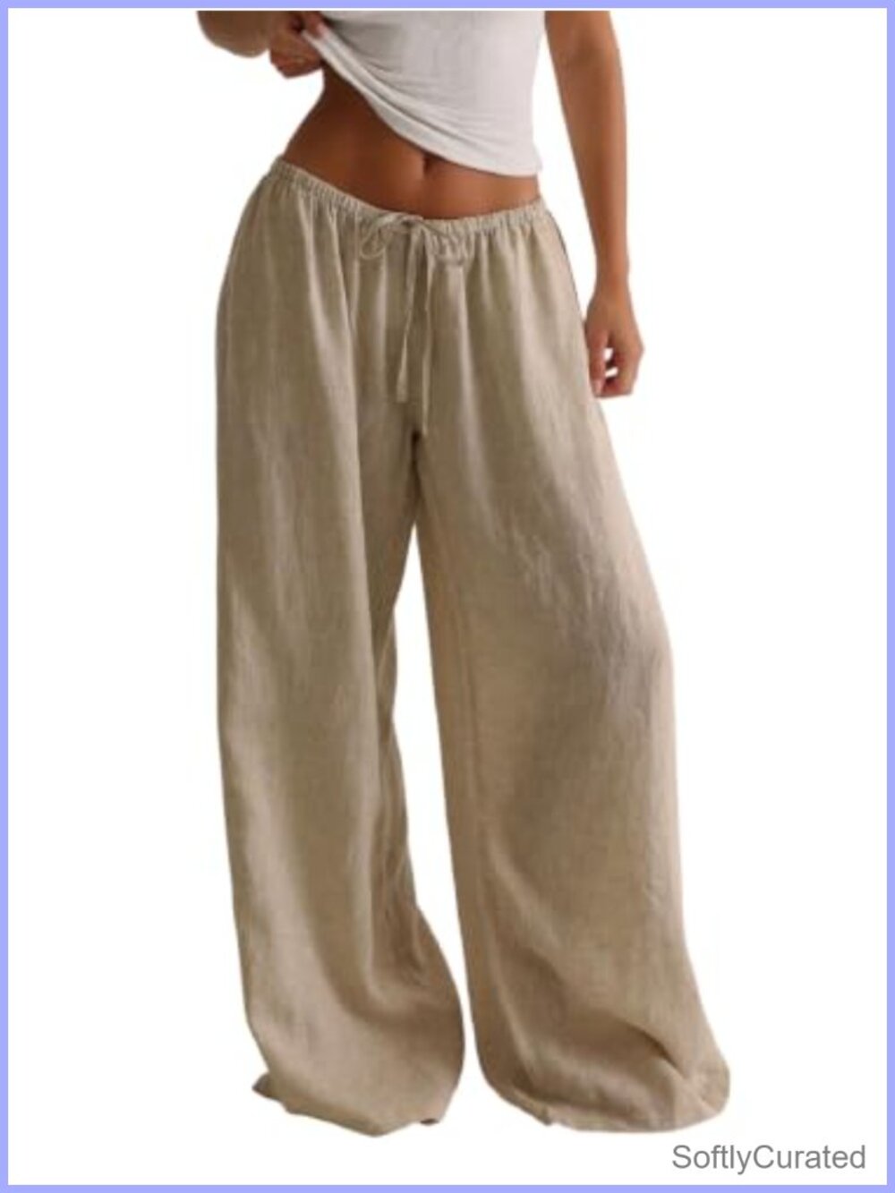 MakeMeChic Linen Palazzo Pants Low Rise Drawstring Beach Cover Up Wide Leg